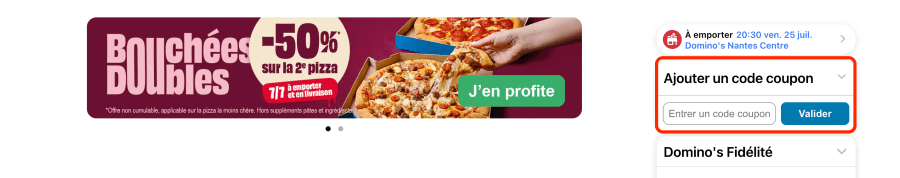 Place pour un code promo Domino's Pizza